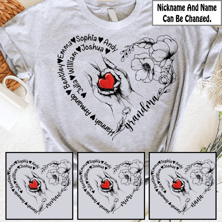 Personalized Grandma & Grandkids Heart Shirt Gift For Grandma & Mom
