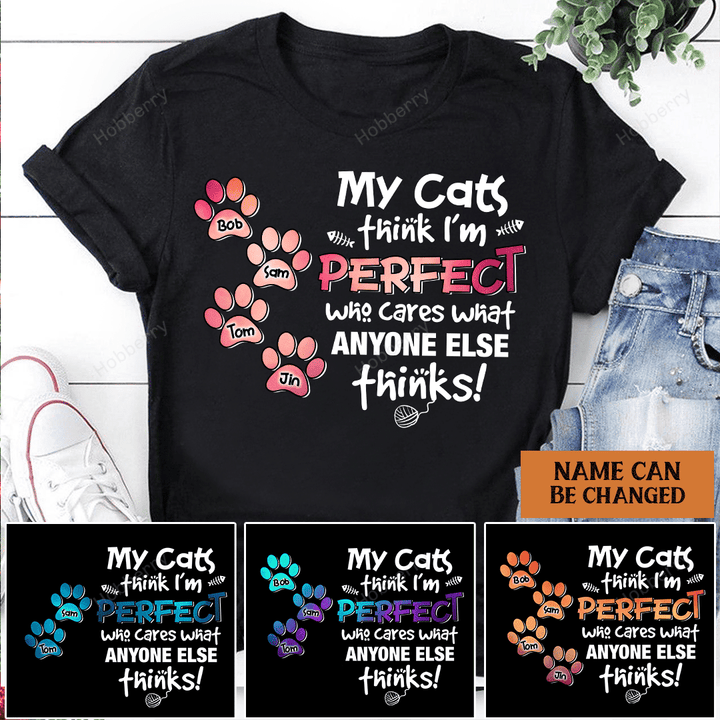 My Cats Think I'm Perfect Who Cares What Anyone Else Thinks Customized Name Personalized T-shirt Sweatshirt Hoodie Gift For Cat Lover