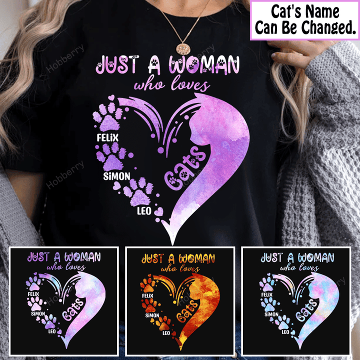 Just A Woman Who Loves Cats Customized Name Personalized T-shirt Sweatshirt Hoodie Gift For Cat Lover