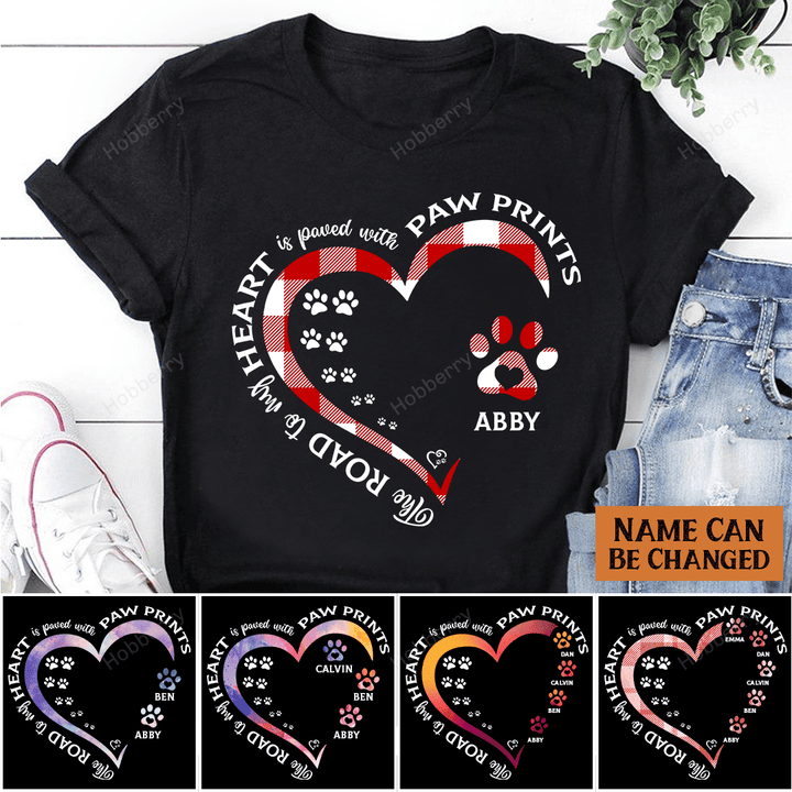 The Road To My Heart Is Paved With Paw Prints Customized Name Personalized T-shirt Sweatshirt Hoodie Gift For Cat Lover