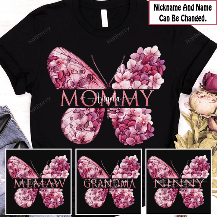 Personalized Nana With Grandkids Butterfly Flower Mother's Day Shirt Gift For Grandma & Mom