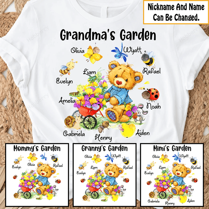 Grandma 's Garden Cute Bear Nana Memaw Grandma Shirt With Grandkids Names - Personalized Custom Name Shirt Gift For Grandma & Mom