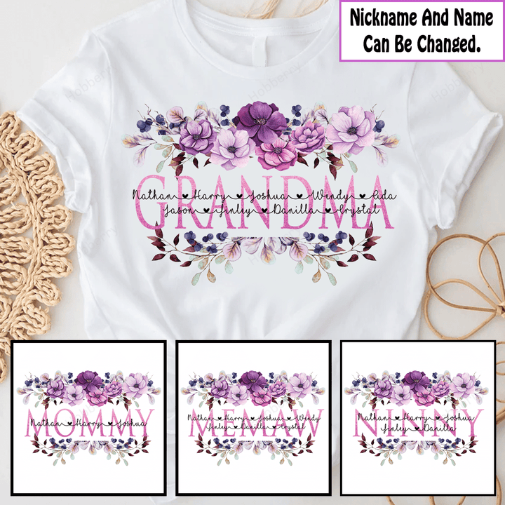 Grandma Floral Flower - Personalized Custom Name Shirt Gift For Grandma & Mom