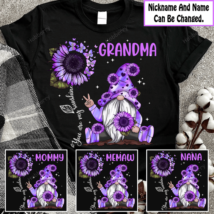 Hologram Sunflower Grandma Gnome You Are My Sunshine - Personalized Custom Name Shirt Gift For Grandma & Mom