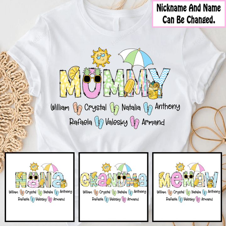 Nana Grandma Summer Beach Grandma Shirt With Grandkids Names - Personalized Custom Name Shirt Gift For Grandma & Mom