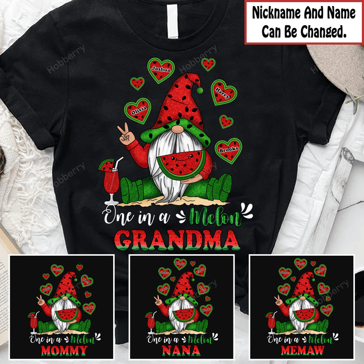 One in a melon Nana Grandma Shirt With Grandkids Names - Personalized Custom Name Shirt Gift For Grandma & Mom