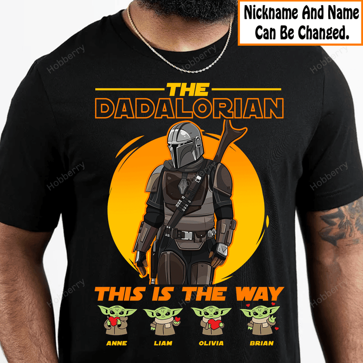 Father's Day Dadalorian Daddy Dad Shirt With Kids Names - Personalized Custom Name Shirt Gift For Grandpa & Dad