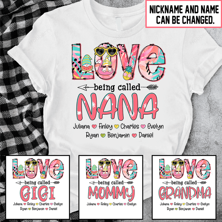 Summer Doodble Love Being Called Nana Grandma Shirt With Grandkids Names - Personalized Custom Name Shirt Gift For Grandma & Mom