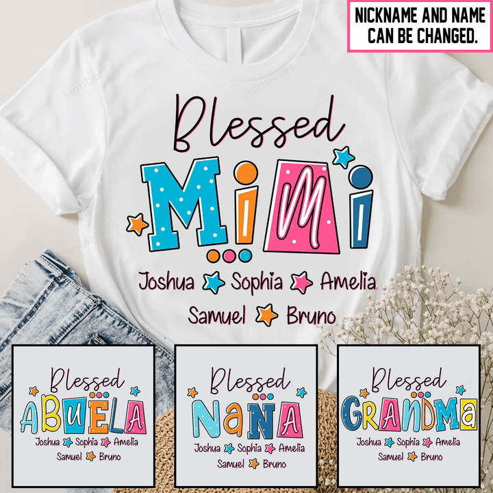 Blessed Mimi Grandma Shirt With Grandkids Names - Personalized Custom Name Shirt Gift For Grandma & Mom