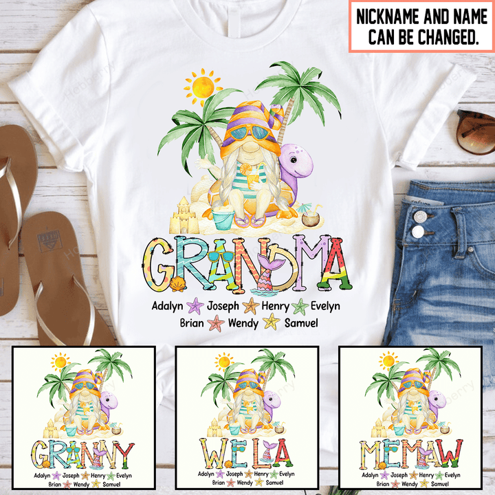 Grandma Gnome Summer Grandma Shirt With Grandkids Names - Personalized Custom Name Shirt Gift For Grandma & Mom