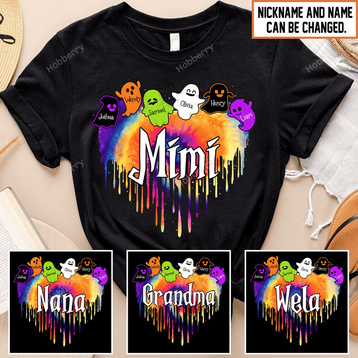 Nana Mimi Halloween Heart Grandma Shirt With Grandkids Names - Personalized Custom Name Shirt Gift For Grandma & Mom