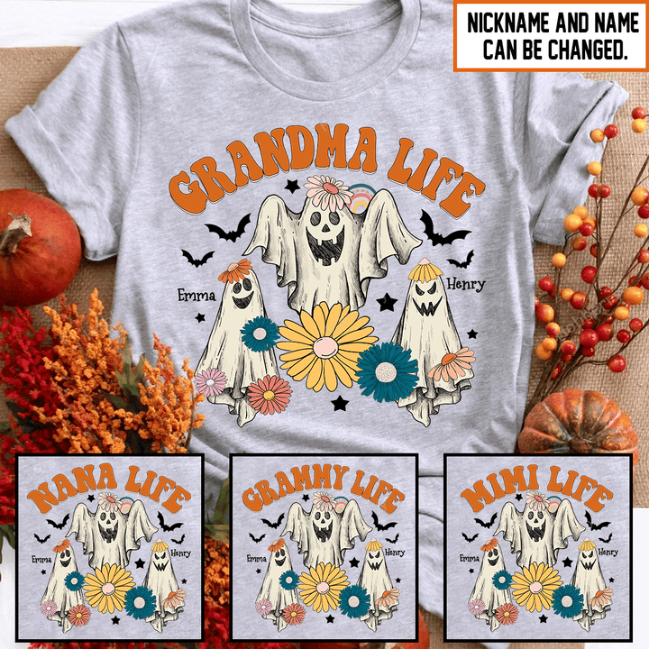 Grandma Life Halloween Night Grandma Shirt With Grandkids Names - Personalized Custom Name Shirt Gift For Grandma & Mom
