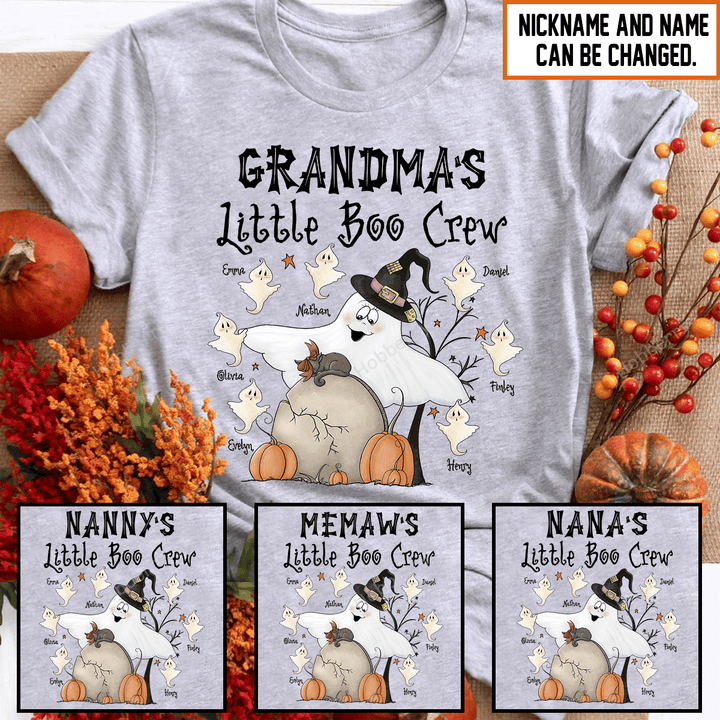 Cute Grandma's Little Boo Crew Halloween Night Grandma Shirt With Grandkids Names - Personalized Custom Name Shirt Gift For Grandma & Mom