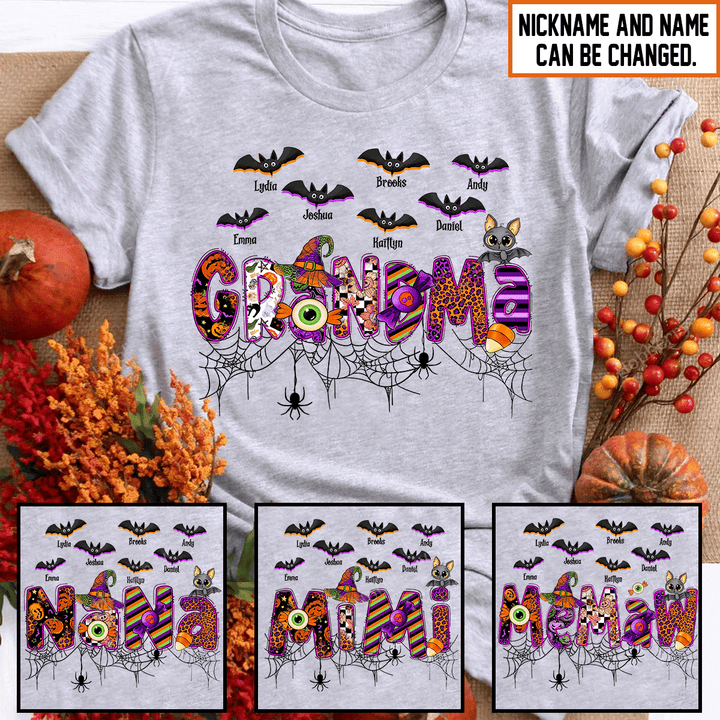 Mimi Nana Memaw Halloween Night Grandma Shirt With Grandkids Names - Personalized Custom Name Shirt Gift For Grandma & Mom