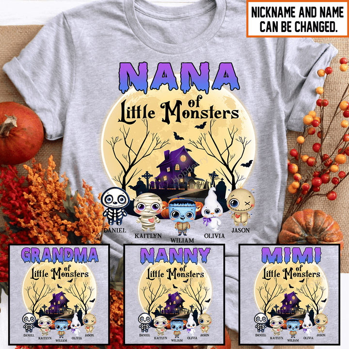 Mimi Of Little Monsters Halloween Grandma Shirt With Grandkids Names - Personalized Name Shirt Custom Gift For Grandma & Mom
