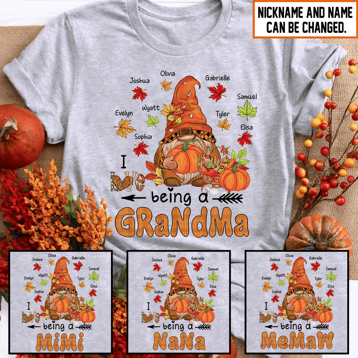 I Love Being A Grandma Fall Season Grandma Shirt With Grandkids Names - Personalized Name Shirt Custom Gift For Grandma & Mom