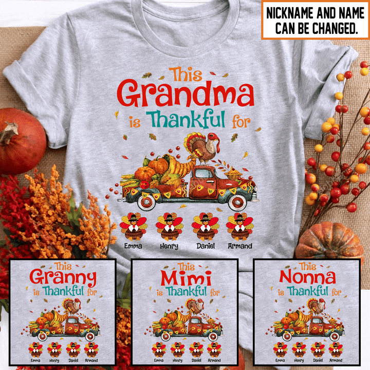 This Grandma Is Thankful For Thanksgiving Grandma Shirt With Grandkids Names - Personalized Name Shirt Custom Gift For Grandma & Mom