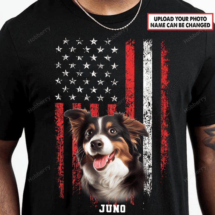 Dog Cat Lover American Flag Customized Photo Personalized T-shirt Sweatshirt Hoodie Gift For Cat Dog Owner