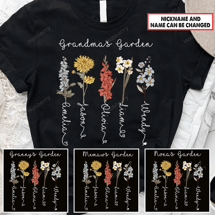 Personalized Granny's Garden Grandma Shirt With Grandkids Names - Personalized Custom Name Shirt Gift For Grandma & Mom