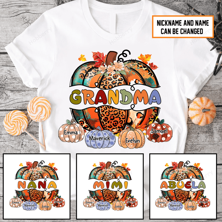 Personalized Momma Pumpkin Fall Season Grandma Shirt With Grandkids Names - Personalized Name Shirt Custom Gift For Grandma & Mom