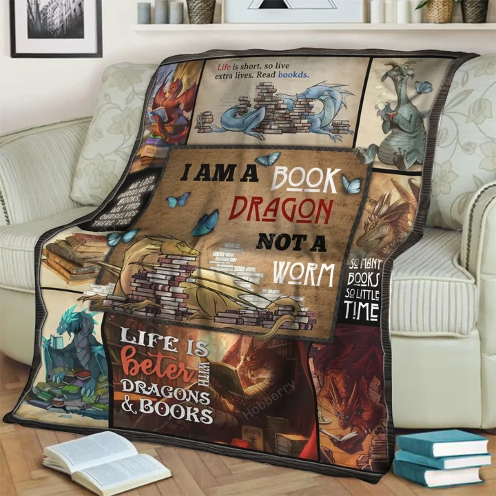 I'm a Book Dragon Throw Blanket Hobberry
