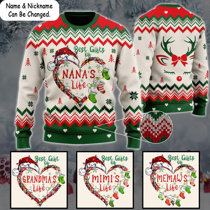 Personalized Christmas Best Gifts of Grandma's Life Wool Ugly Sweater Gift For Grandma