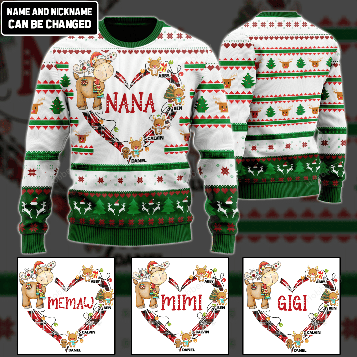Personalized Grandma Reindeer Winter Christmas Wool Ugly Sweater Gift For Grandma Gift for Grandma