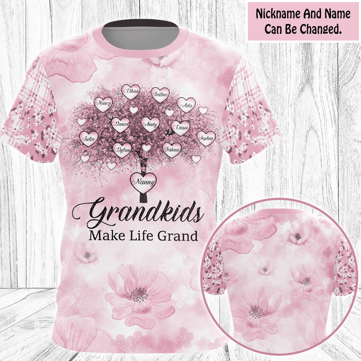 Nana And Grandkids Cherry Blossom Tree With Hearts - Personalized Custom Name T-shirt Sweatshirt Tank Top Leggings Gift For Grandma & Mom