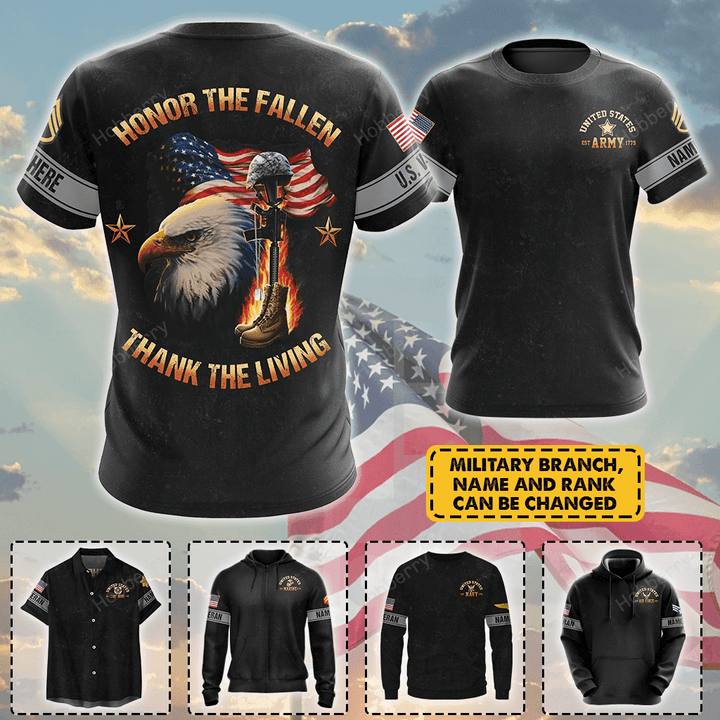 Personalized Military Veteran Shirt Honor The Fallen Thank The Living Veterans Day Memorial Day Gift T-shirt Hoodie Sweatshirt