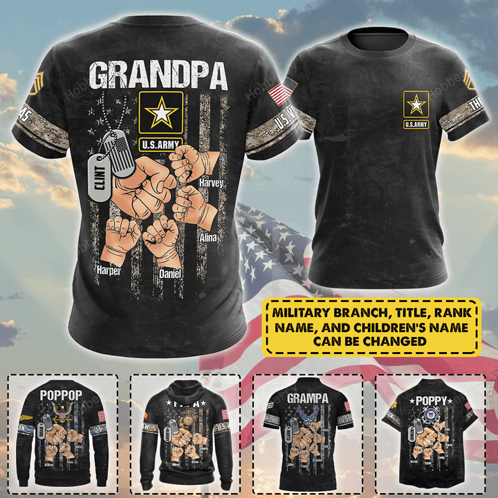Personalized Fathers Day Veteran Grandpa Shirt With Kids Name Branch Rank Fathers Day Veterans Day Memorial Remembrance Gift For Dad Grandpa
