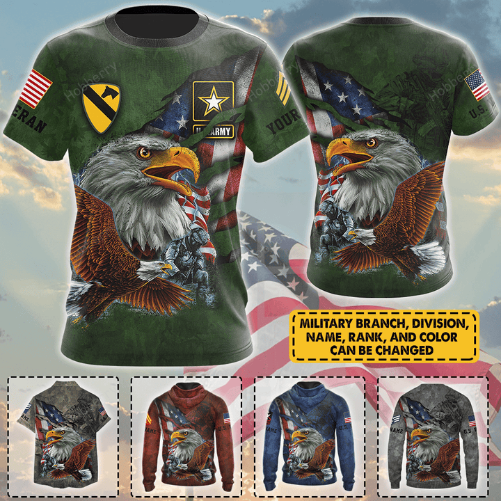 Personalized Military Veteran Shirt Eagle Custom Branch Rank Name Division Veterans Day Memorial Day Independence Remembrance Gift T-shirt Zip Hoodie Sweatshirt Polo Shirt