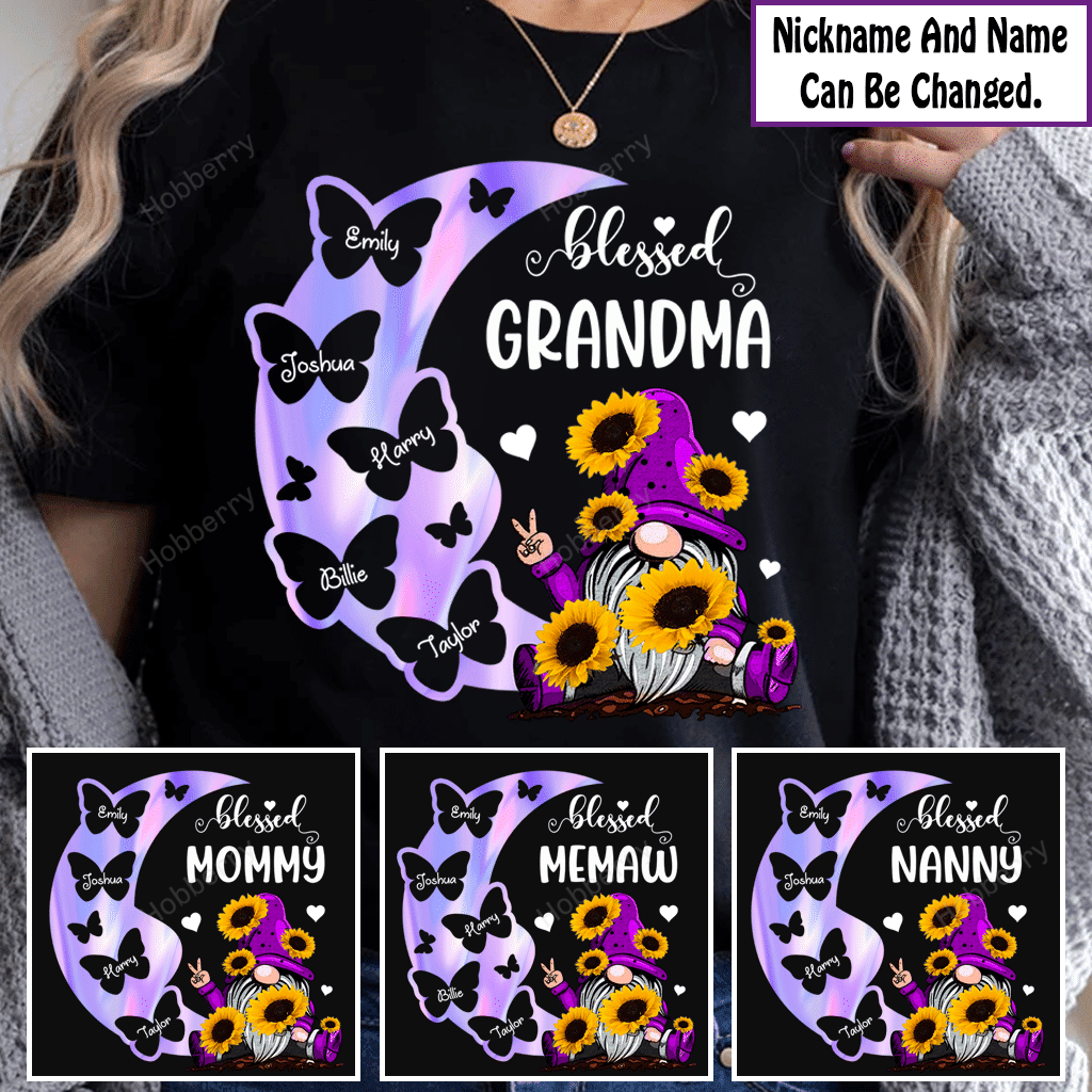 Blessed Grandma Gnome Butterflies - Personalized Custom Name Shirt Gif ...