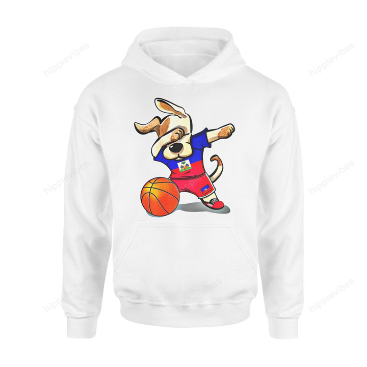 Dog Gift Idea Dabbing Haiti Basketball Jersey Sport Team T-Shirt - Standard Hoodie S / White