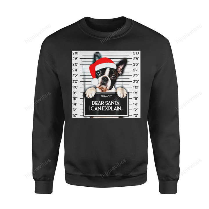 Dog Christmas Gift Idea Xmas Boston Terrier Lover Santa Hat T-Shirt - Standard Fleece Sweatshirt S /