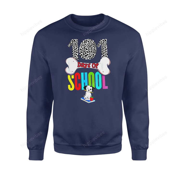 Dog Gift Idea 101 Days Of School Spotted Puppy T-Shirt - Standard Fleece Sweatshirt S / Navy