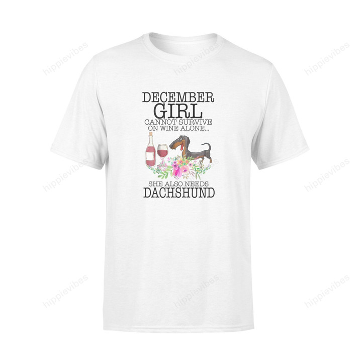 Dachshund Lover T-Shirt December Girl Love Wine.png - Standard T-Shirt S / White Dreamship