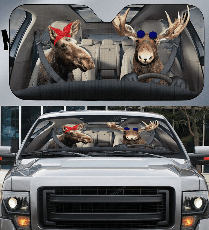 Moose Couple Car Sunshade 57 X 27.5