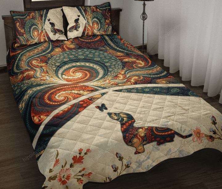 Dachshund Fractal Brown Quilt Bed Set