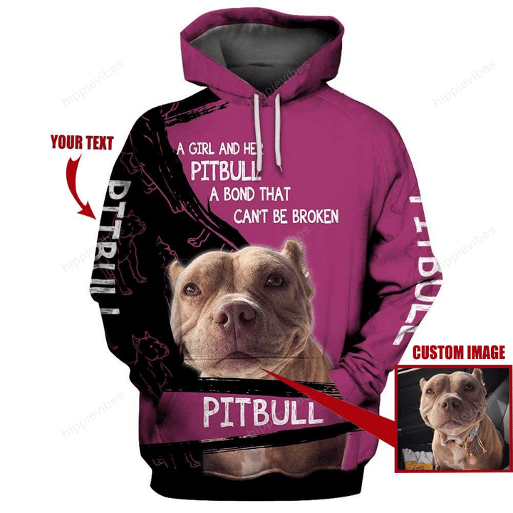 Customized A Girl And Her Pitbull Dog 3D Hoodie