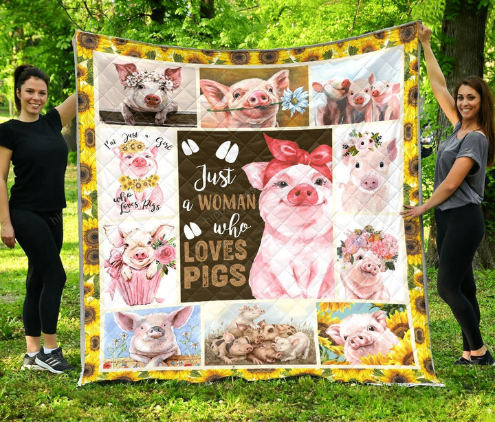 Beautiful Just A Woman Who Loves Pigs Quilt Blanket