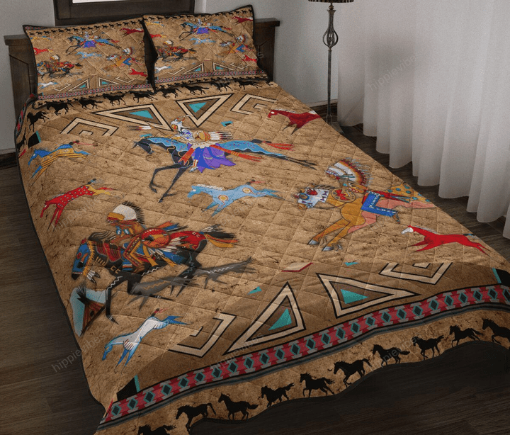 Hpv01 Native American Horses Pattern Quilt Bedding Set Twin
