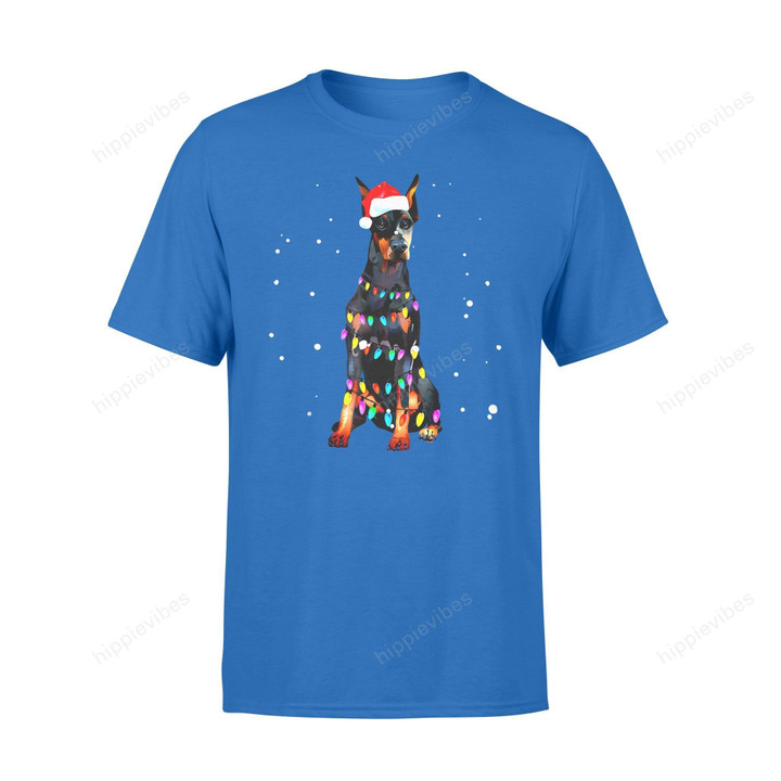 Dog Christmas Gift Idea Lights Doberman T-Shirt - Standard T-Shirt S / Royal Dreamship