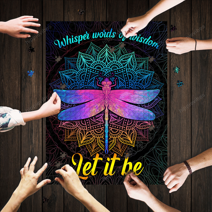 Whisper Words Of Wisdom Let It Be Dragonfly Mandala Hippie Jigsaw Puzzle