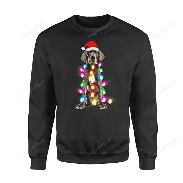 Dog Christmas Gift Idea Great Dane Pajama Santa Hat Lights T-Shirt - Standard Fleece Sweatshirt S /