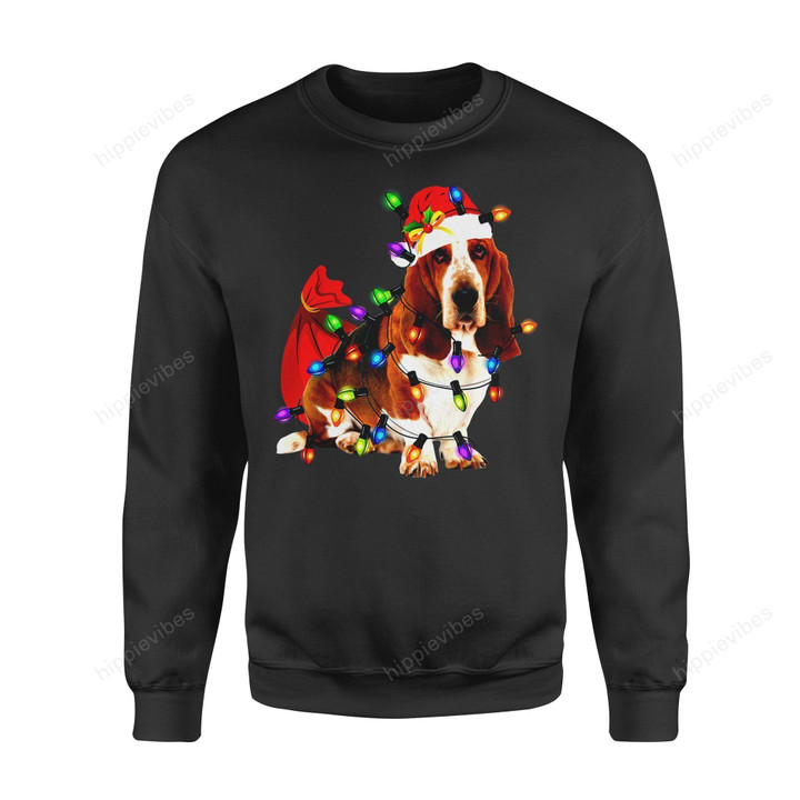 Dog Gift Idea Basset Hound Christmas Santa Funny T-Shirt - Standard Fleece Sweatshirt S / Black