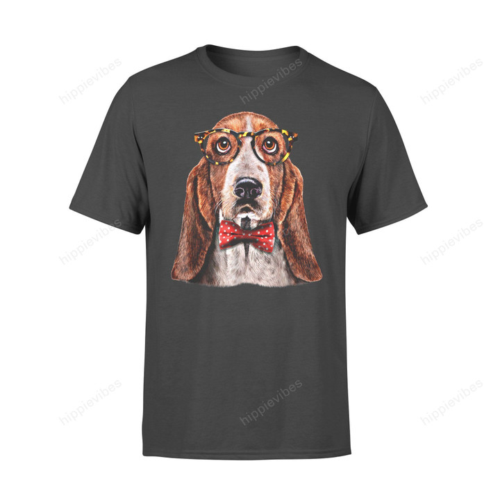 Dog Gift Idea Basset Hound In Classic Eyeclass And Bow Tie T-Shirt - Standard T-Shirt S / Black