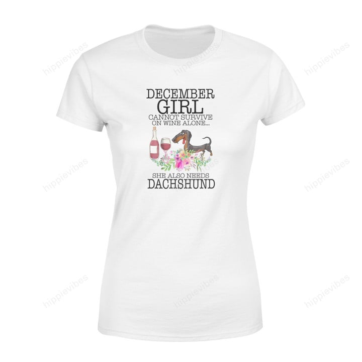 Dachshund Lover T-Shirt December Girl Love Wine.png - Standard Womens T-Shirt Xs / White Dreamship