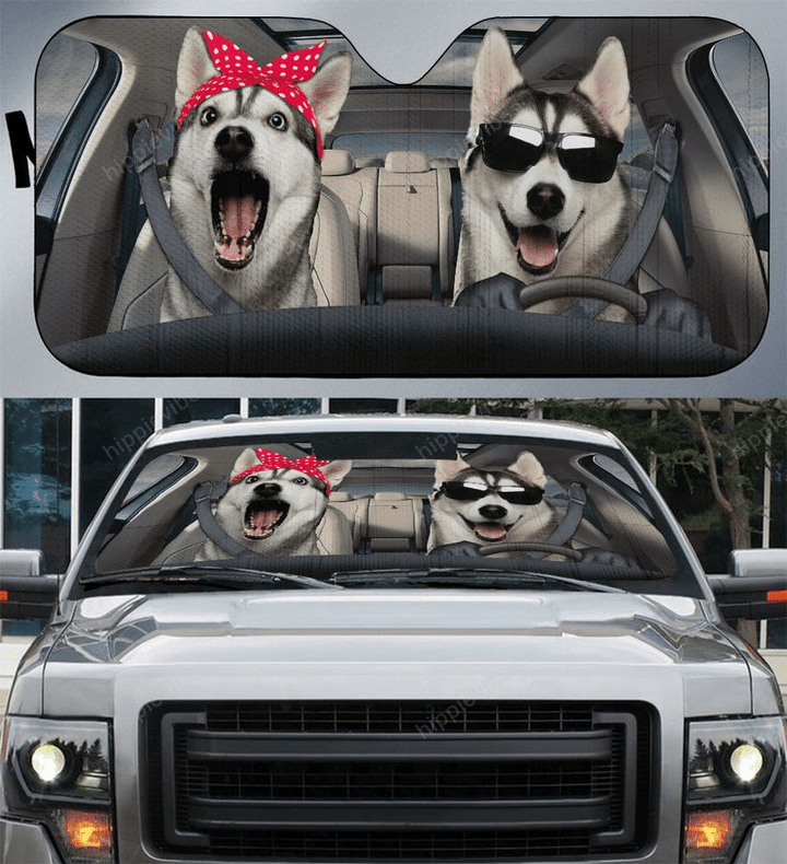 Funny Husky Couple Car Sunshade 57 X 27.5