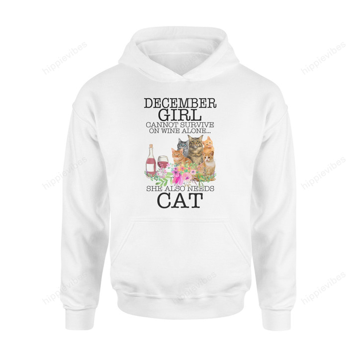 Cat Lover T-Shirt December Girl Love Wine.png.png - Standard Hoodie S / White Dreamship