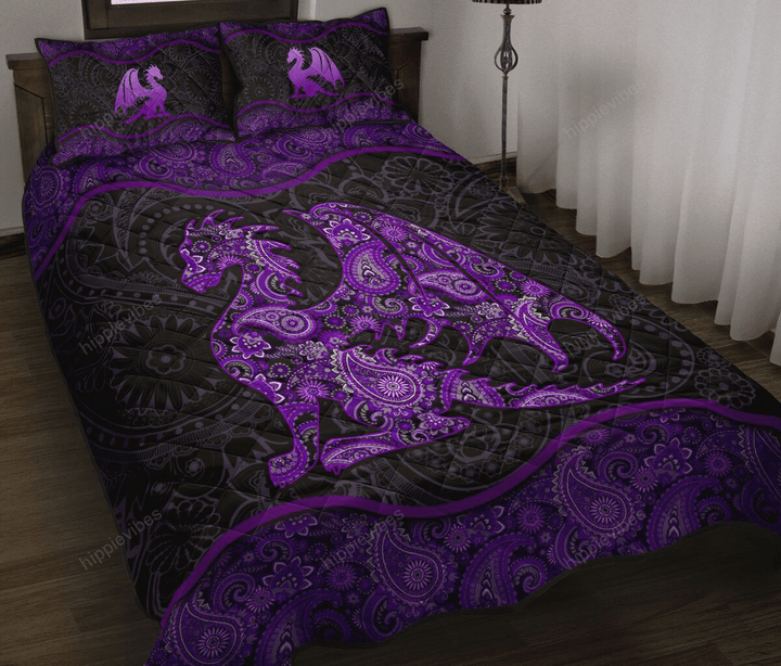 Purple Dragon Mandala Quilt Bed Set Twin